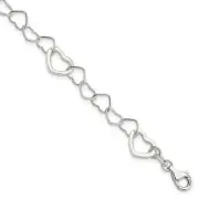 Sterling Silver Polished Fancy Link Heart Bracelet 7.5" 4.43gm Gift for Mother
