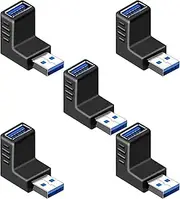 tunghey 5 Pack Right Angle USB 3.0 Extender Adapter, USB 3.0 90 Degree Male to Female Adapter, USB Super Speed Connector, Vertical L Shape for USB Devices