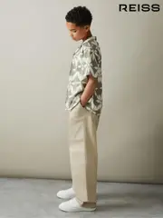 Reiss Sage Green Marabel 9-13 yrs Relaxed Printed Cuban Collar Shirt (N99116) | $80