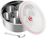 Masala Dabba Spice Box Stainless Steel Spice Containers Masala Dabba with 7 Compartments Indian Spice Box with Transparent Lid Indian Masala Dabba with Spoon 9.8×3.7inch Kitchen Spice Storage Box ...