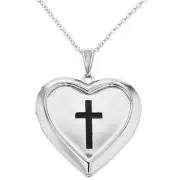 Silver Tone Crucifix Cross Heart Photo Locket Remembrance Pendant Necklace 19"