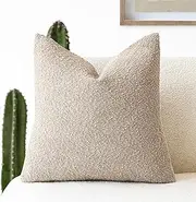 Foindtower Decorative Textured Boucle Throw Pillow Covers Accent Solid Pillow Cases Neutral Soft Cozy Couch Cushion Case for Chair Sofa Bedroom Living Room Home Decor 16x16 Inch,1PC,Beige Oatmeal