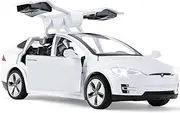 MODVKVK Tesla Model X 1:32 Model Car, Toy Car with Light & Music, Pull Back Function, Alloy Die-Cast, Ideal for Children from 3 Years & Collectors (White)