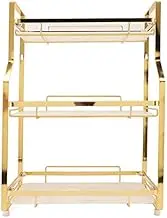 Modern Bathroom Cabinet Organizer Wall Mounted Storage Shelf Corner Stand for Living Room Bedroom Kitchen White/Gold (3 Tier)