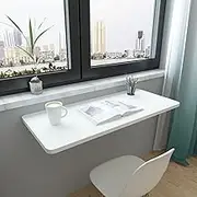 White Wall Mounted Folding Desk Table for Home Office Laundry Room Garage Basement Bar Study or Kitchen Collapsible Fold Down Workbench Available in 60x30cm 80x40cm 90x30cm Space Saving Design