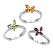 2.00ctw Rhodolite, Peridot, Fire Opal & Zircon 3 Ring Set Platinum Plated Size 9