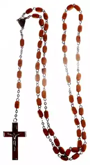 Irish J. C Walsh & Sons, Dublin, Ireland BROWN WOODEN SQUARE ROSARY W40512