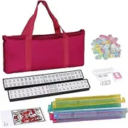 Mahjong Tile Set - Small Mahjong Set with Carrying Bag,Beautiful Complete Mah Jongg Play with Rulers Dices for Women Beginners Learning Seniors Playing