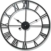 Metal Outdoor Clock, Vintage Antique European Industrial Decorative Large Roman Outdoor Clock, Wall Clocks Needle Gift Roman Numerals Indoor Outdoor Garden Metal Accurate Silent-: Black