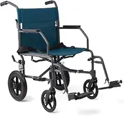 Medline Transport Wheelchair with Lightweight Steel Frame, Microban Antimicrobial Protection, Folding Chair is Portable, Large 12 inch Back Wheels, 19 inch Wide Seat, Teal