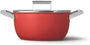 [Smeg] CKFC2411RDM Casserole Pan 24cm and Lid Red, Non-Stick, Aluminium, Patented Base