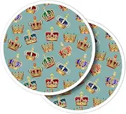 Vinyl Round Stickers (Set of 2) 10cm - Royal Crown Pattern Queen King for Laptops, Tablets, Luggage, Scrap Booking, Fridges #53379