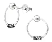 Silver Hanging Circle Ball Stud Earrings