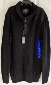 Buffalo David Bitton Mens Sweater 1/4 Snap Zip Collar Elbow Patch Cotton Knit L