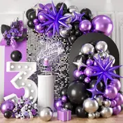 141Pcs Black Purple Silver Balloon Garland For Birthday Parties Anniversaries Bachelorette Parties Carnivals Home Decorations