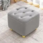 Small Footstool Ottoman, Square Footstool, Wooden Foot Stool Ottoman with Wood Legs, Sofa Footrest Extra Seating for Living Room Entryway Office, Gray