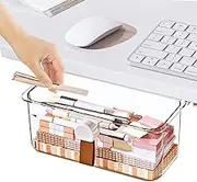 Riaisttd Under Desk Drawer Organizer, Sliding Adhesive Storage Container, Clear Hidden Pull Out Tray for Office Supplies, 3.62x3.19x3.15 Inches Stationery, Cosmetics, Desk Organization