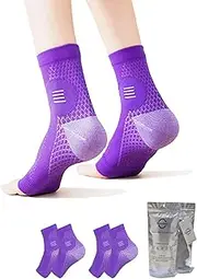 Peripheral Neuropathy Socks Ankle Compression Sleeves for Plantar Fasciitis Nerve Pain Relief Support Sock Elastic Brace for Women Men (2Pairs/Pack) (Purple*2, M)