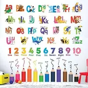 DECOWALL SG3-2316 Alphabet Numbers and Colouring Pencils wall stickers Educational decals classroom kids playroom play room rainbow abc 123 Bedroom toddler color child boy girl baby learning