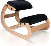 Ecordesk Ergonomic Kneeling Chair, Adjustable Seat - Office Chair for Desk, Posture Corrector, Premium Comfort Cushion, Wooden Rocking Knee Chair (Black)