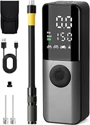 GPUTEK Electric Air Pump: 150Psi Portable Bicycle Tire Inflator With Digital Pressure Gauge for Road, Mountain, E-Bike, Motorcycle - Presta, Schrader, Dunlop Valve Accessories