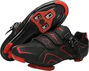 Unisex Cycling Shoes Compatible with pelaton Indoor Road Bike Riding Shoes for Men and Women Delta Cleats Clip Outdoor Pedal, Black-red, 14.5 Women/12 Men