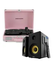 [Crosley] Cruiser Bluetooth Portable Turntable + Bundled Majority D40 Bluetooth Speakers in Blush Pink