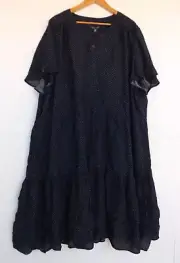 Autograph Dress 26 Womens Blue White Polka Dot Midi Viscose Tiered