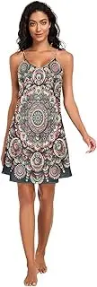 [RPLIFE] Mandala Slip Nightgowns for Women, Adjustable Spaghetti Strap V Neck Satin Nightgowns for Women
