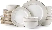 [GBHOME] Ceramic Dinnerware Sets, 24 pcs Embossed Elegant Stoneware Plates and Bowls Sets, Housewarming Wedding Gift | Dishwasher & Microwave Safe | Dishes Set Service for 8