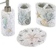 Avanti Linens - Accessory Set, Resin Tumbler, Toothbrush Holder, Soap Dish & Lotion Pump, Durable Bath Decor (Coastal Terrazzo Collection)