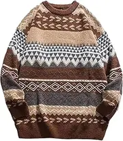 [Dawwoti] Men's Pullover Sweater,Loose Crewneck Retro Couple Knitted Sweater,Long Sleeve Sweater