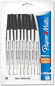Paper Mate S20073054 Kilometrico Capped Ballpoint Pen, Black, Pack Of 10