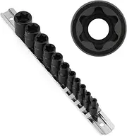 CASOMAN 11PCS Female Torx Socket Set, E Torx & Star Socket Set with Rail, E4 - E20 Torque Sockets