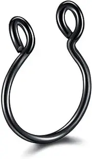 [Poetic Dove] Black Surgical Steel Unisex Fake Faux Hoop Thin Septum Nose Ring Clip Stud No Piercing