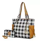MKF Collection Women's Tote Bag With Wristlet Wallet Bag Checkered Vegan Leat...