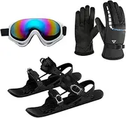 [Lmyit] Small Short Ski Skates for Snow,Adjustable Snowblades Skiboards Skis | Portable Ski Shoes with Goggles, Gloves, Storage Bag for Winter Skiing Sport, Country Ski