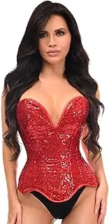Daisy corsets Womens Top Drawer Steel Boned Red Sequin Plunge Neckline Overbust Corset