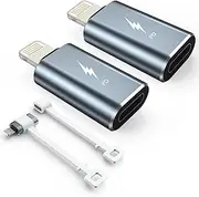 TechMatte USB C Female to Lightning Male Charging Adapter for iPhone, with E-Mark IC Anti-Lost Holder, Support PD Fast Charging, Not Support Headphones/Audio/OTG (2 Pack)