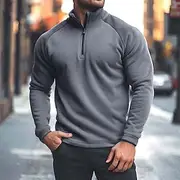 Men's Quarter Zip Hoodie Fleece Hoodie Black Red Gray Standing Collar Plain Zip Up Quarter Zip Tactical Sports Outdoor Casual Streetwear Cool Sportswear Fall