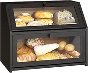 [BMOSU] Bread Storage Farmhouse Box For Kitchen Countertop Container With Clear Window Breadbox Double Layer Bamboo Wooden Extra Large Capacity Bin Food Container(Black)Self-Assembly