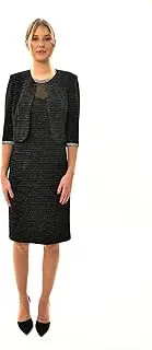 [Brianna Milay] Women's Sleeveless Sheath Dress with Rinestone Trim and Coordinating Jacket