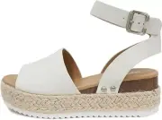 Soda Topic Off-White Espadrilles Ankle Strap Studded Open Toe Wedge Heel Sandals