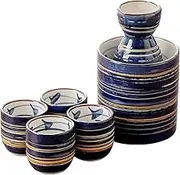 Wine Jug Ceramic Sake Set Blue Glaze Texture Design Japanese Sake Set 6 Piece Sake Cup Set Ceramic Cups Crafts Wine Glasses Wine Glass