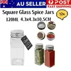 12 x 120ml Clear Square Glass Spice Jars Herb Seasoning Condiment Storage Bottle