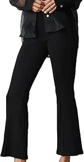 [Baynoyia] Women's Rib Flare Pants Elastic High Waist Seamed Creases Bell Bottom Trousers Workout Sweatpants
