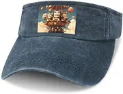 [FHPCE] Sun Visor Hat Empty Top Sun Hat Adjustable Sunscreen Visor Cap Cat and Hot Air Balloon Baseball Caps Sports Sun Caps for Women and Men, Dark Navy Blue-cat and Hot Air Balloon, One Size