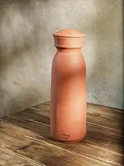 Village Decor Unglazed Handmade Terracotta Water bottle With Cork 33oz|Preseasoned Mud Bottle