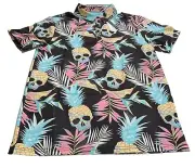 Buckle Men’s Black Tropical Skull Print Polo Shirt 2XL