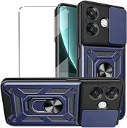 2-in-1 Case for OPPO A5 Pro 5G Tempered Glass with Slide Camera Protection Cover Screen Protector Phone Case Heavy Duty Military Grade Protective Cover phone holder,Black